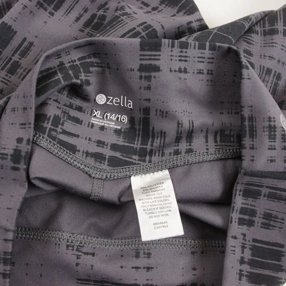 Zella Daily High Waisted Black Gray Grid Print Leggings Girls Sz XL 14/16 - Picture 9 of 11